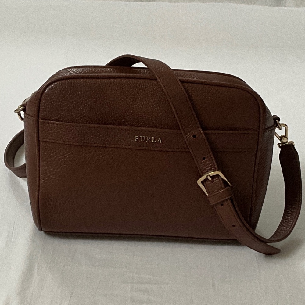 FURLA Avril Leather Crossbody Camera Bag Brown
